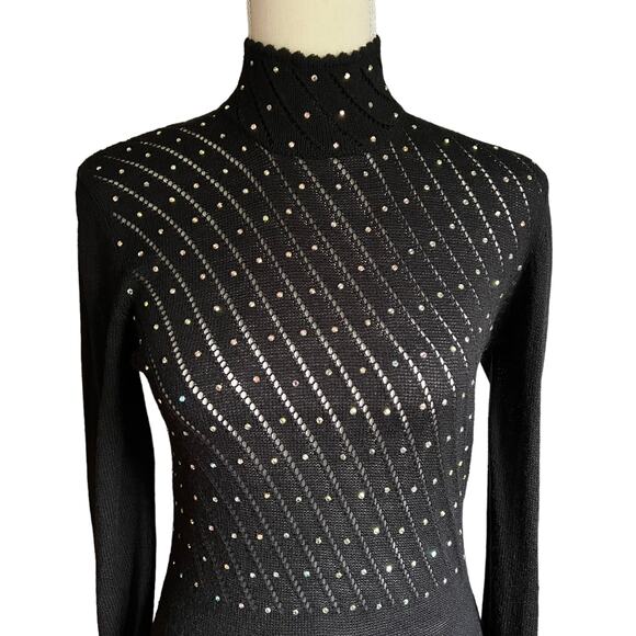 Palena Knit Mock Neck Evening Dress Rhinestones Size‎ 10 True 60s Vintage EUC - Picture 4 of 14